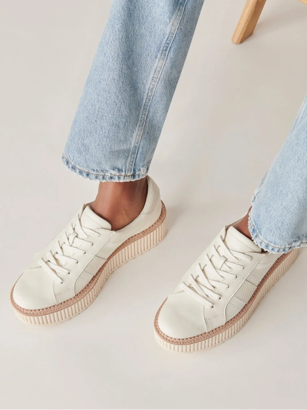 Dolce Vita White Leather Tiger Platform Sneakers in Cream - Picture 2 of 10